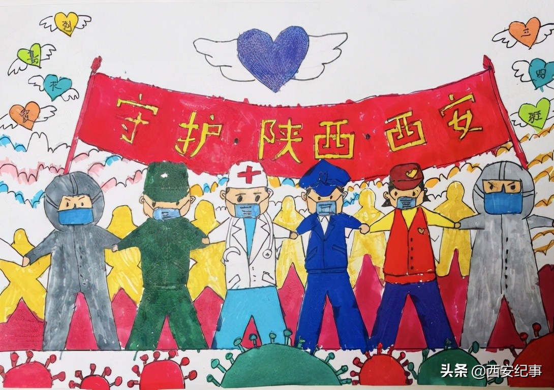 童心共绘抗击疫情的绘画作品,童心抗疫致敬先锋美术作品