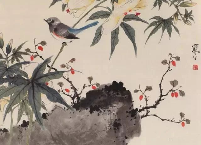 江寒汀写意黑山雀石榴花图,江寒汀写意花鸟千峰竞秀原作尺寸