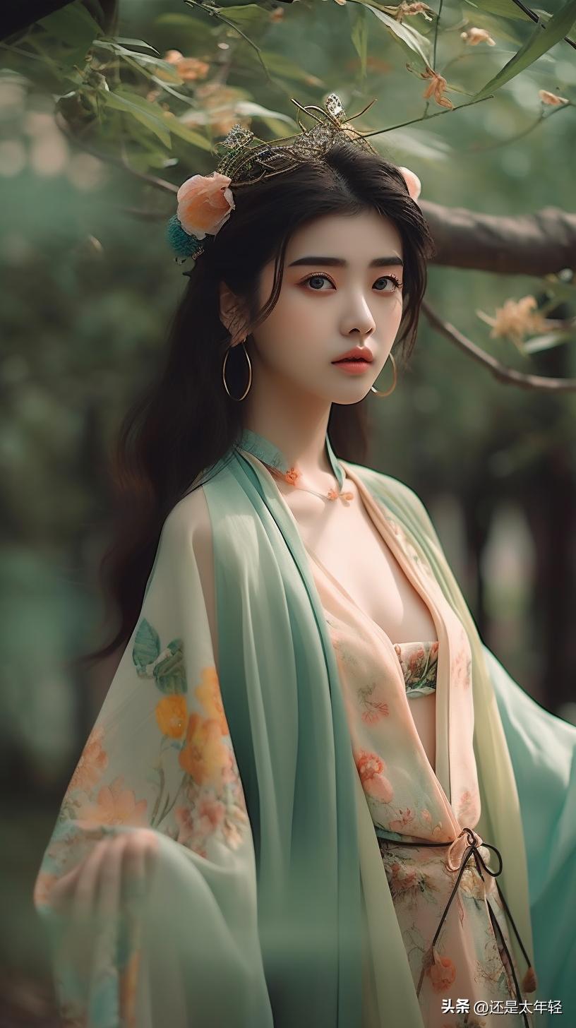 青色长袖12-15岁女童汉服,少女汉服服饰