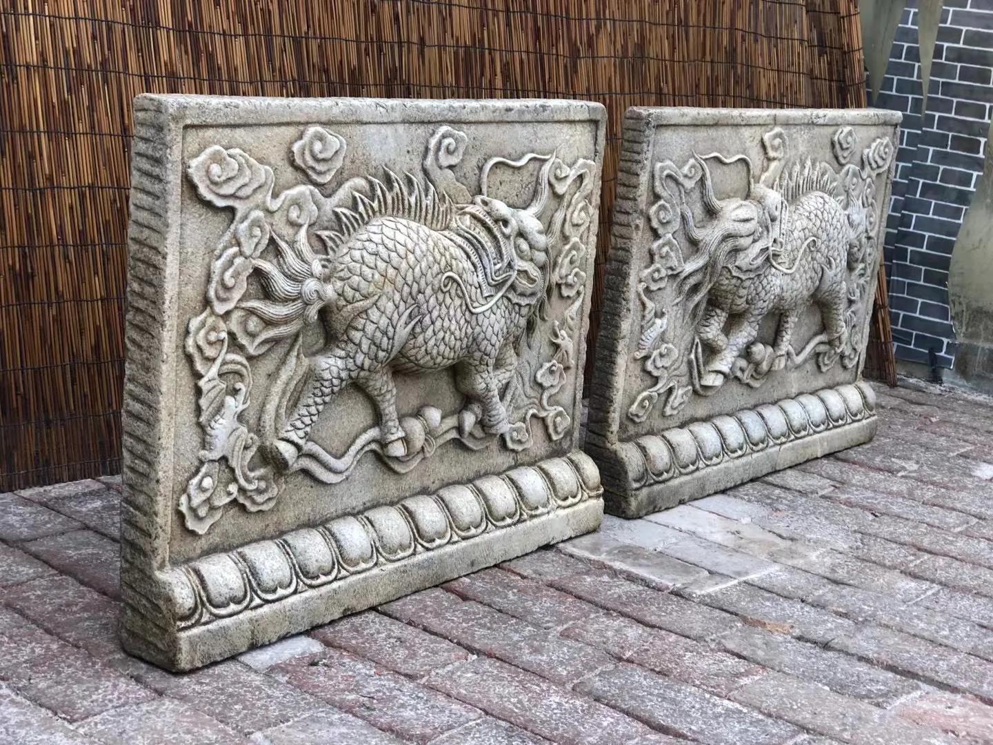 汉白玉麒麟祥云,麒麟玉石一对