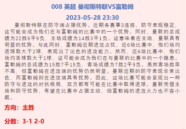 足球推荐今日实单最新曼联,5.8足球比赛预测与推荐实单
