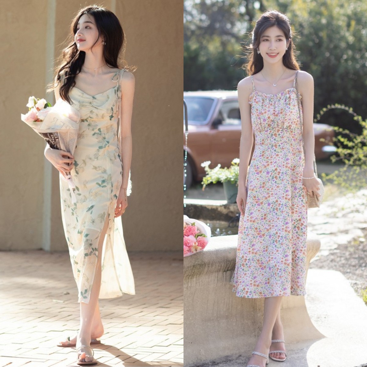 泡泡袖碎花连衣裙搭配帆布鞋,夏天小碎花连衣裙搭配什么鞋子穿