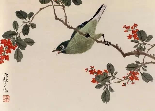 江寒汀写意黑山雀石榴花图,江寒汀写意花鸟千峰竞秀原作尺寸