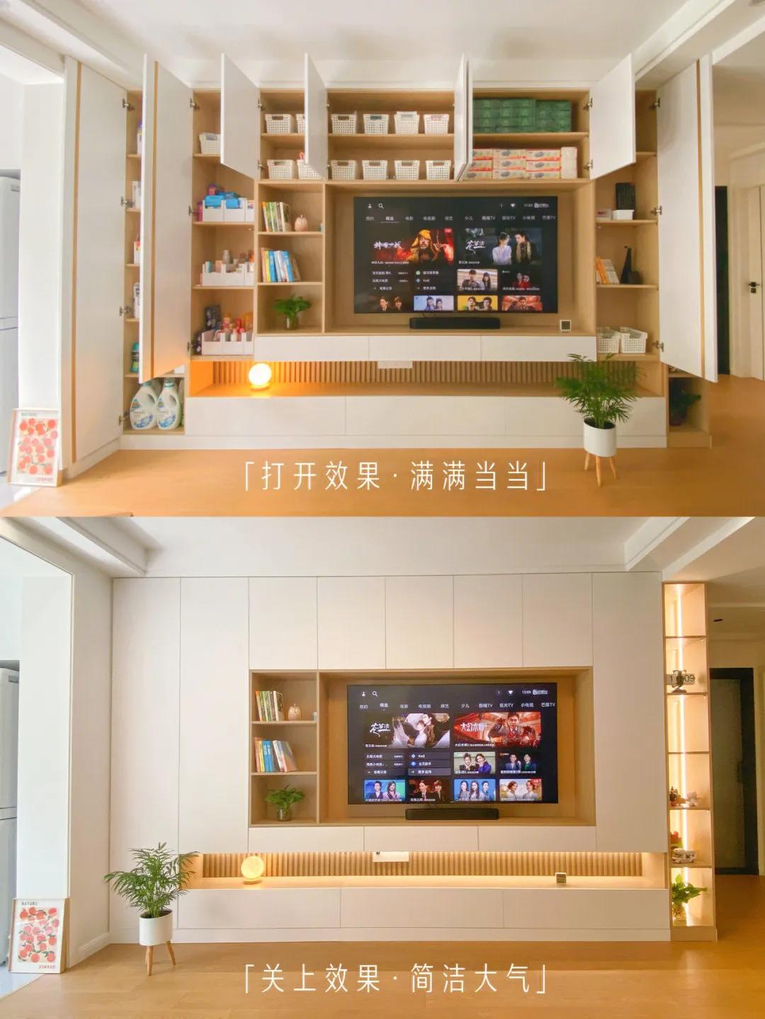 轻奢极简带电视柜背景墙效果图,有电视背景墙的电视柜效果图