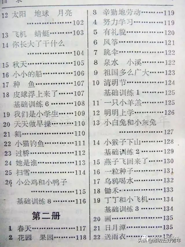 难忘小时候用的语文课本（插图与目录）