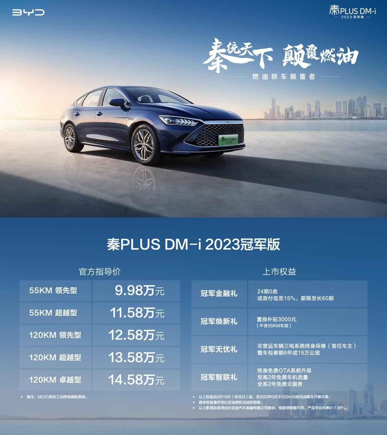 秦plusdmi冠军版9.98万现车,秦plusdm-i55km和120km怎么选
