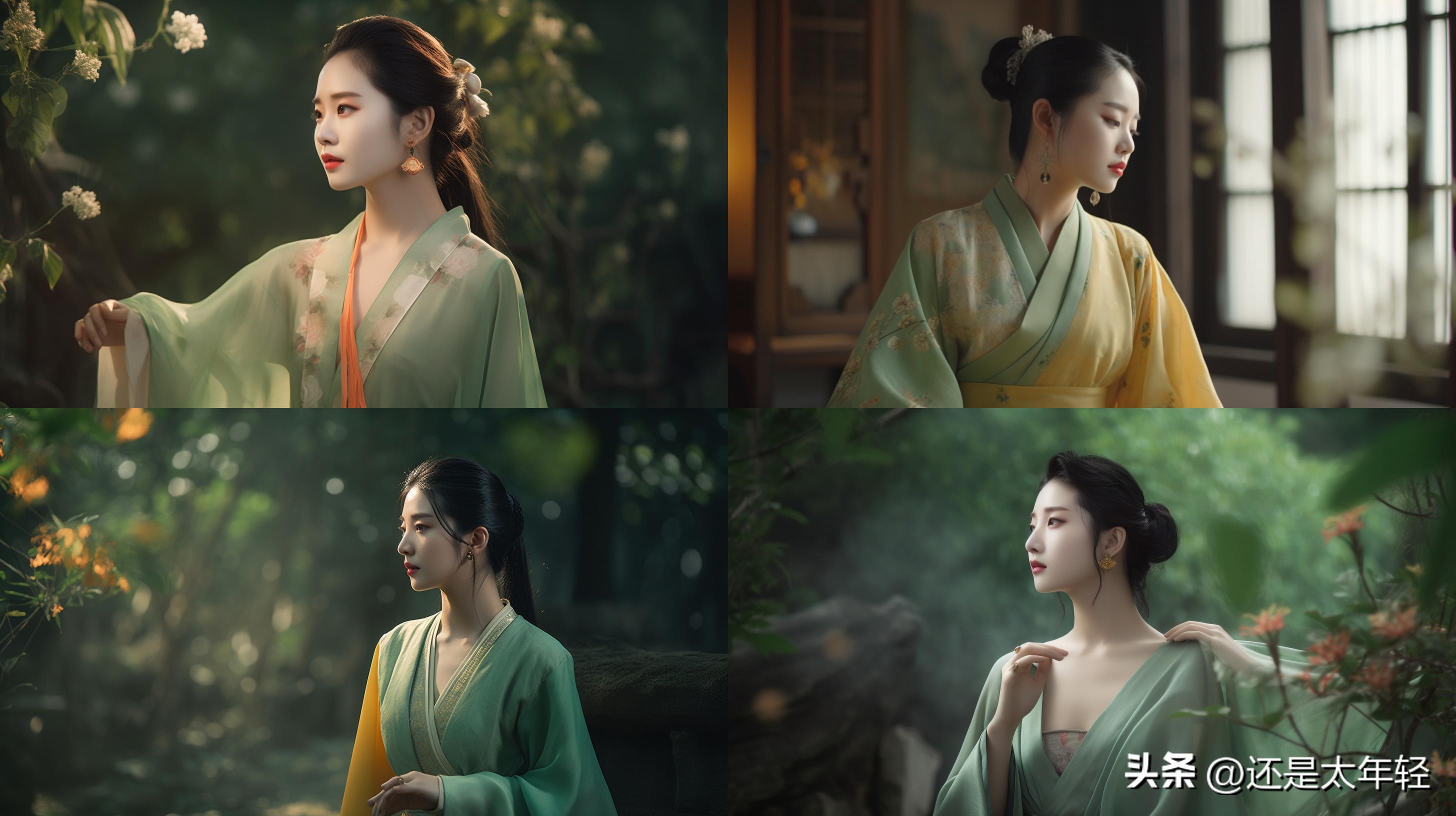 青色长袖12-15岁女童汉服,少女汉服服饰