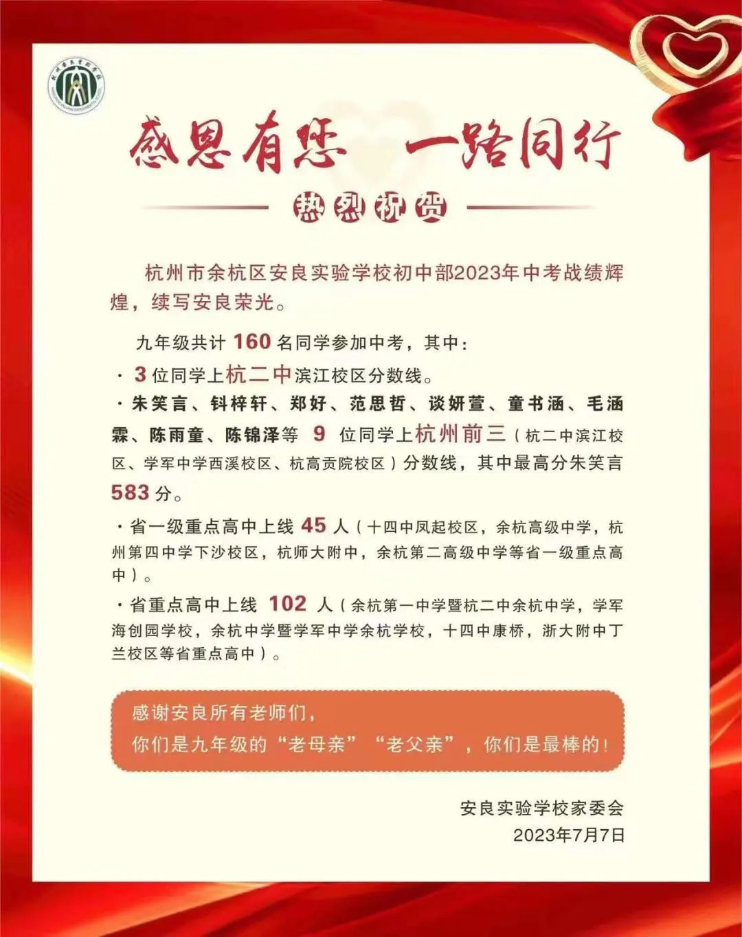 杭州各公办初中中考重高率排名,杭州民办初中2023年中考成绩排名