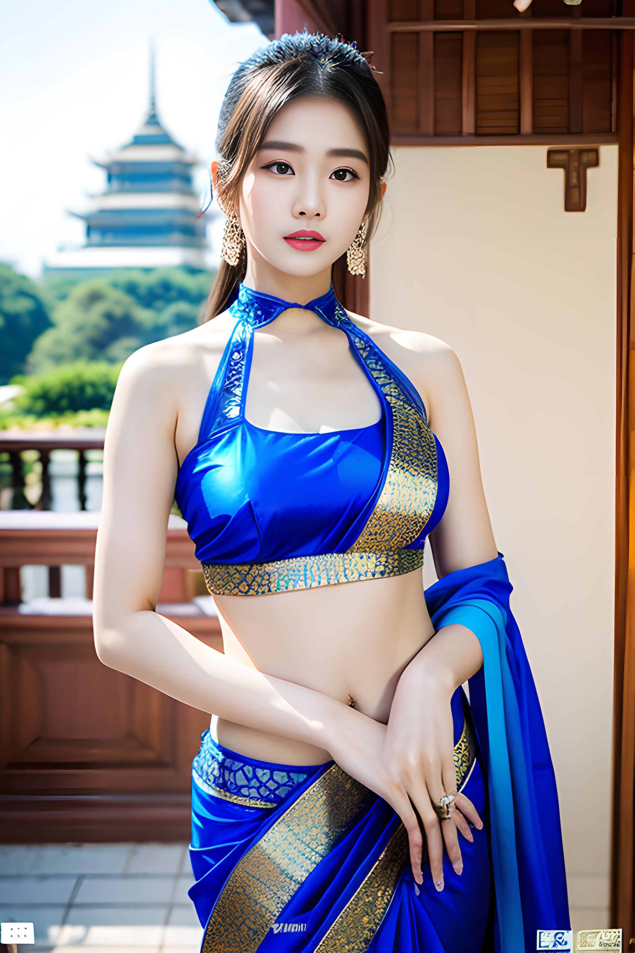 一袭青衣薄纱轻盈灵动,纱丽的穿衣搭配