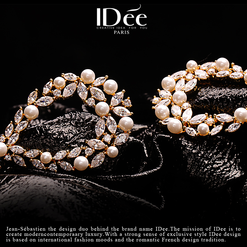 法国IDee水滴形珍珠闪钻耳坠轻奢高级感时尚艺术耳饰品