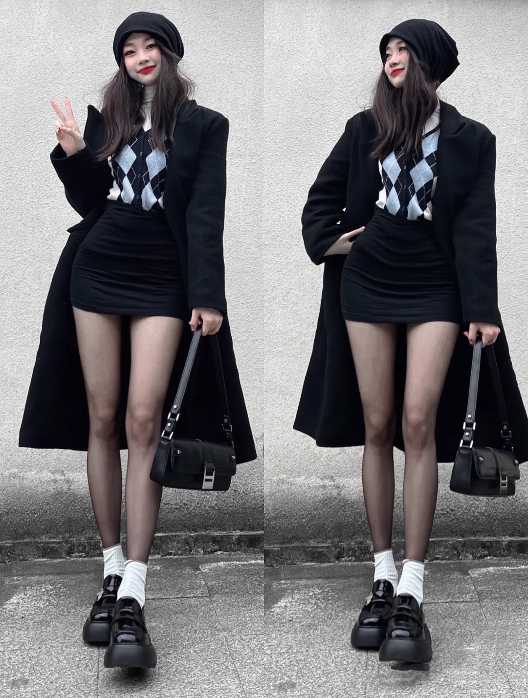 黑丝小腿袜和过膝袜哪个显腿长,今冬不流行露脚踝了露袜才更时髦