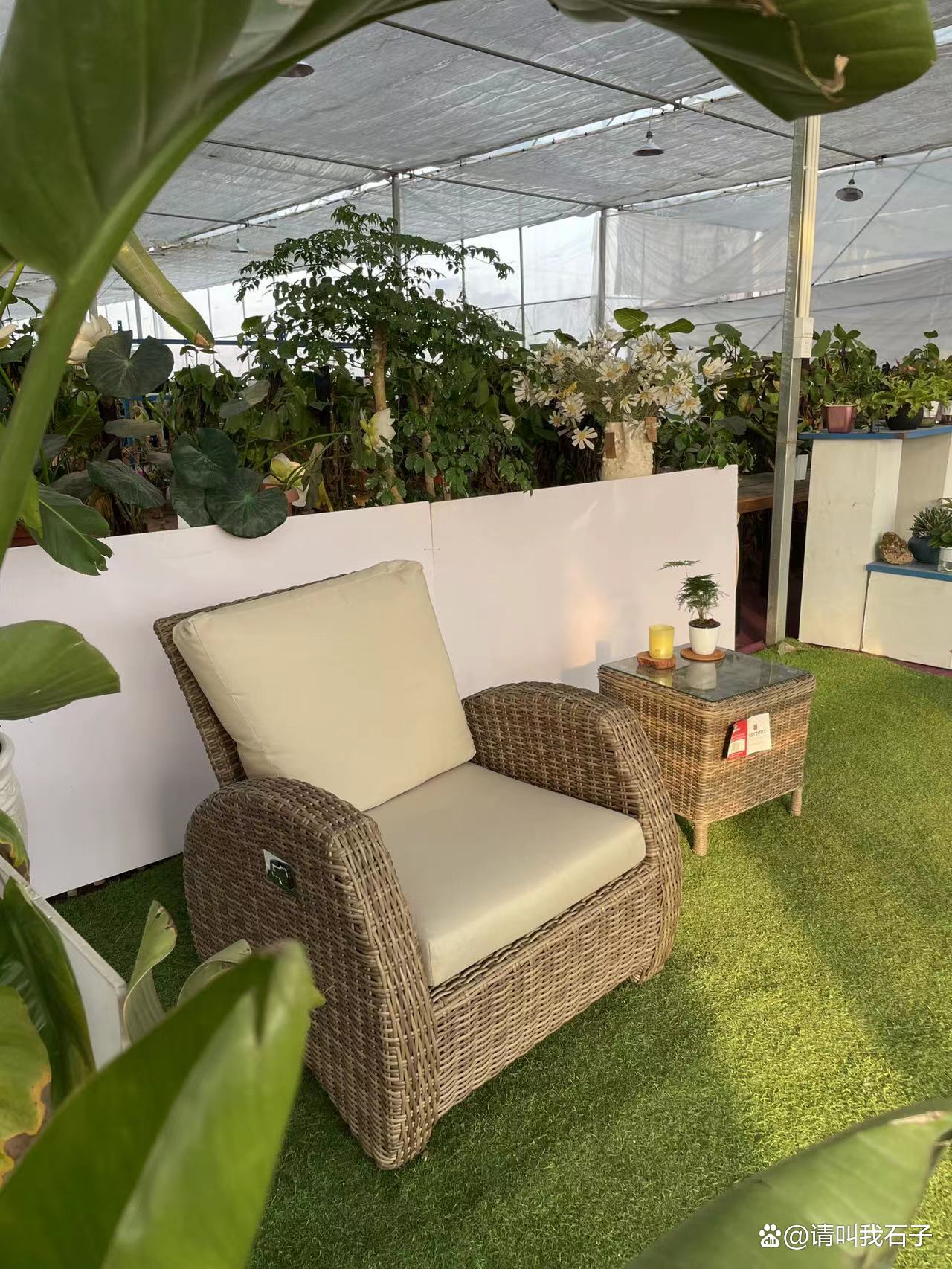 北欧户外藤编单人沙发组合,户外庭院北欧藤编沙发