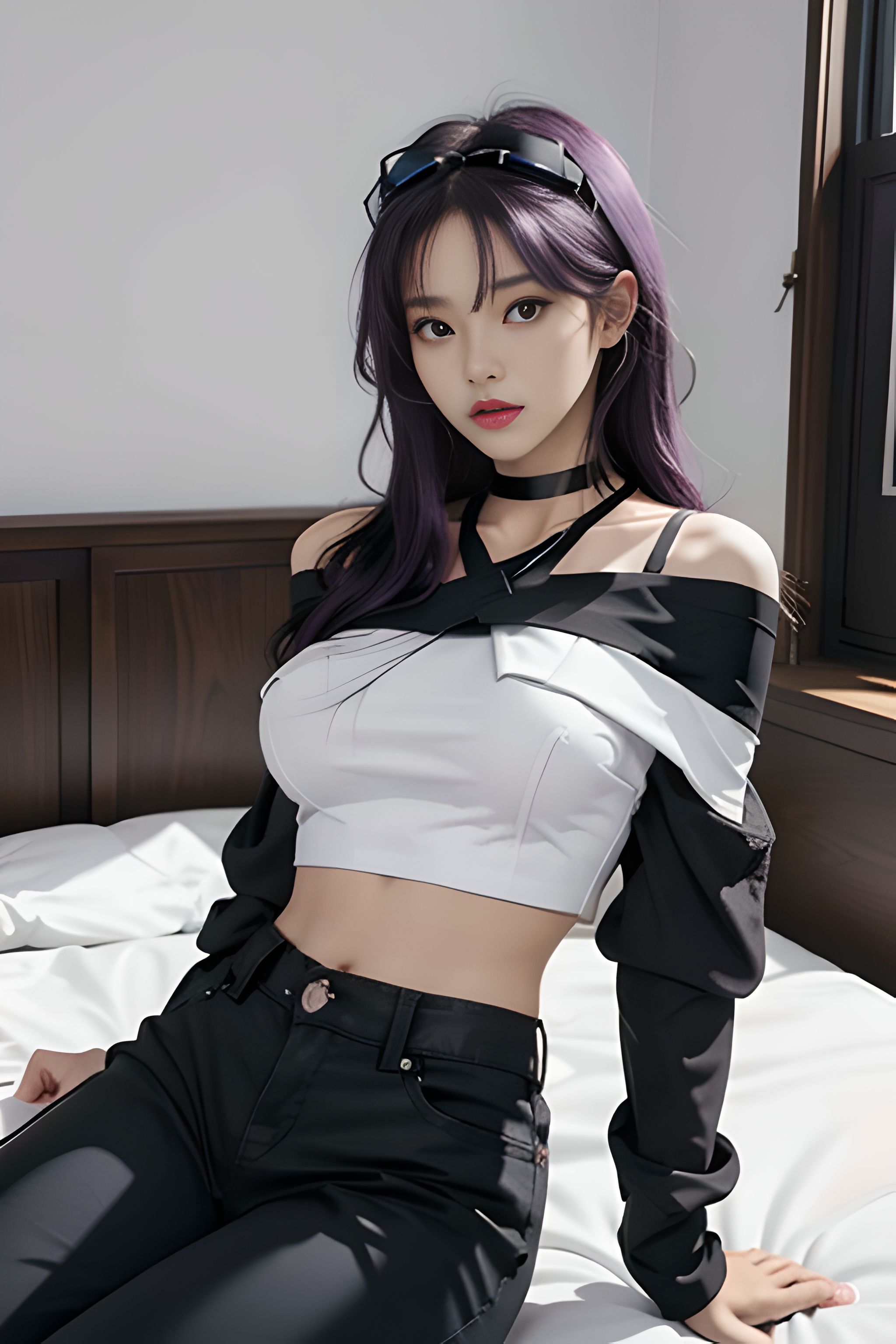 吊带上衣和紧身裤子拉丁舞服,黑色吊带背心蓝色紧身裤