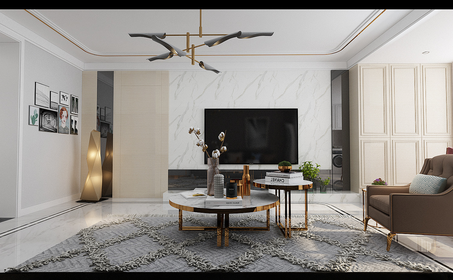 灰色系简约全屋搭配效果图,灰色系简约风格两室一厅装修