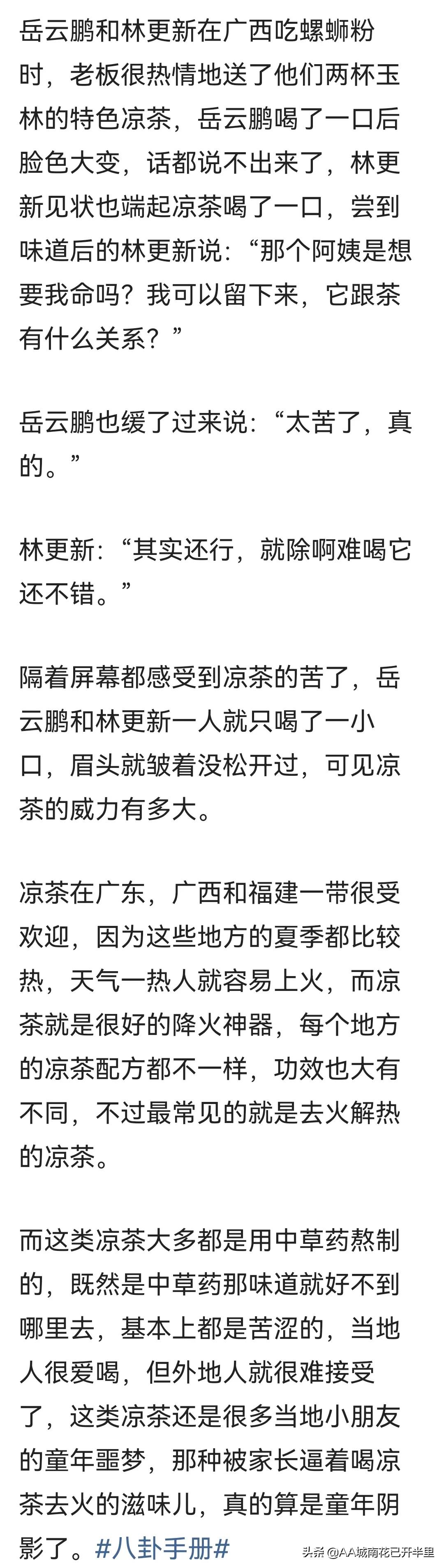 林更新岳云鹏综艺吃螺蛳粉,林更新和岳云鹏海南喝凉茶