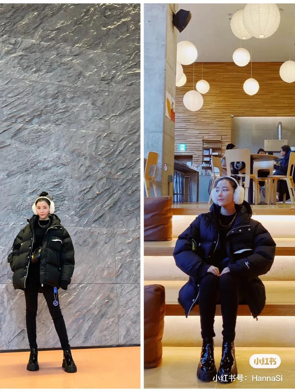 韩国街头穿搭羽绒服长款,韩国小姐姐羽绒服