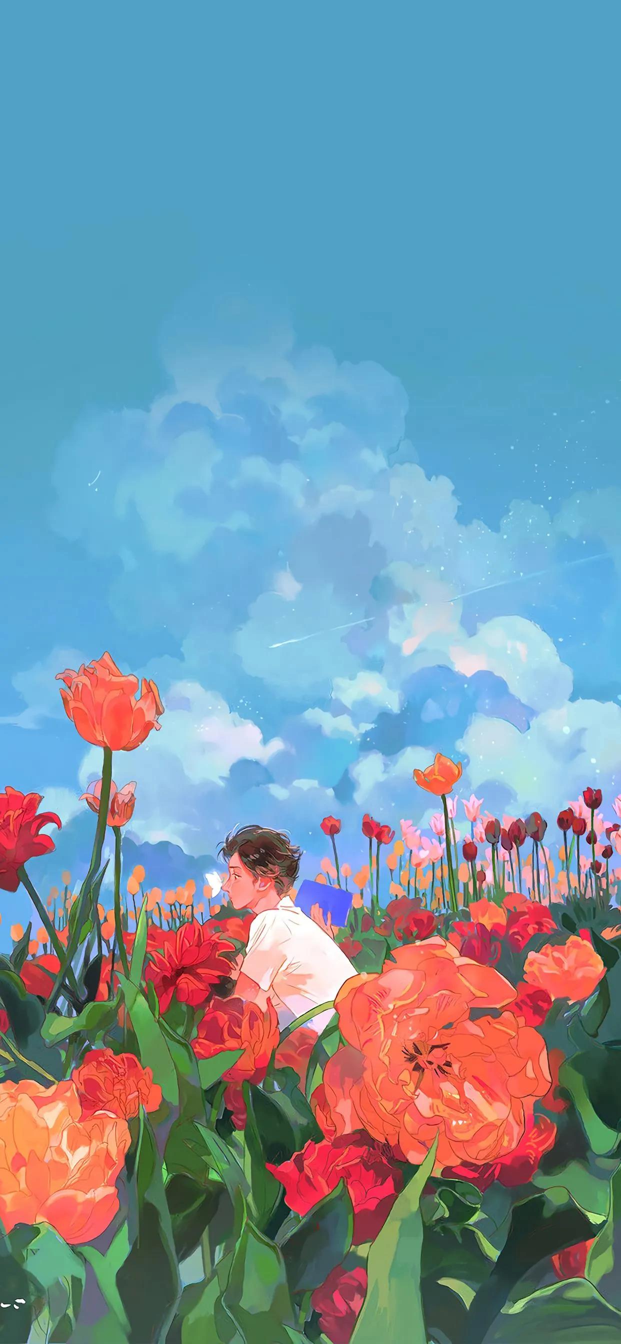 萌图100张可爱壁纸,春日海边小镇壁纸插画