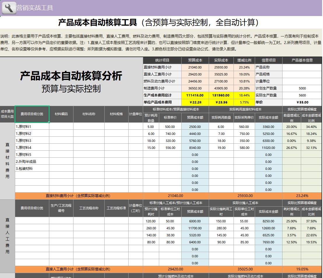 机械加工成本核算excel表格,最常用的成本核算表格自制方法