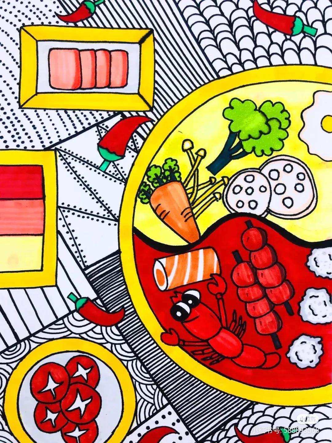 冬天吃的10种美食绘画,餐饮海报创意儿童绘画启蒙