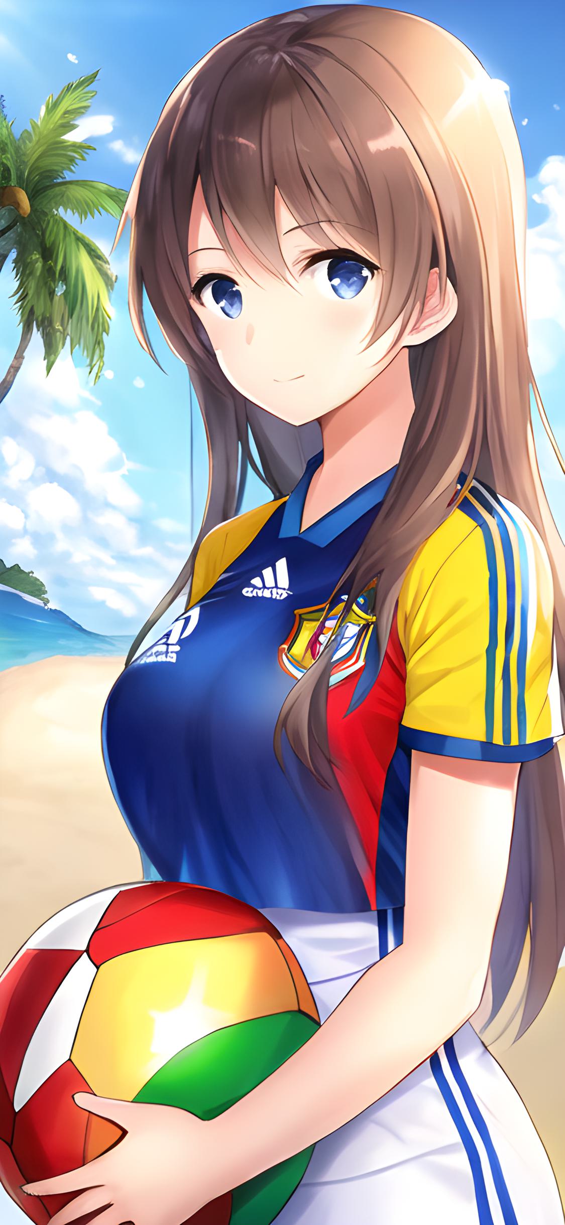 ai绘画夏日沙滩美女壁纸,二次元美少女壁纸足球