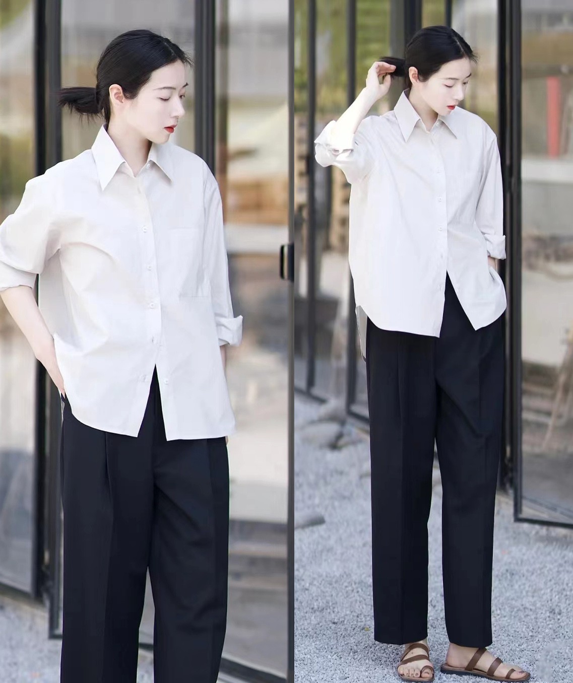 直筒裤高腰显瘦阔腿裤怎么搭配,入夏宽松阔腿裤