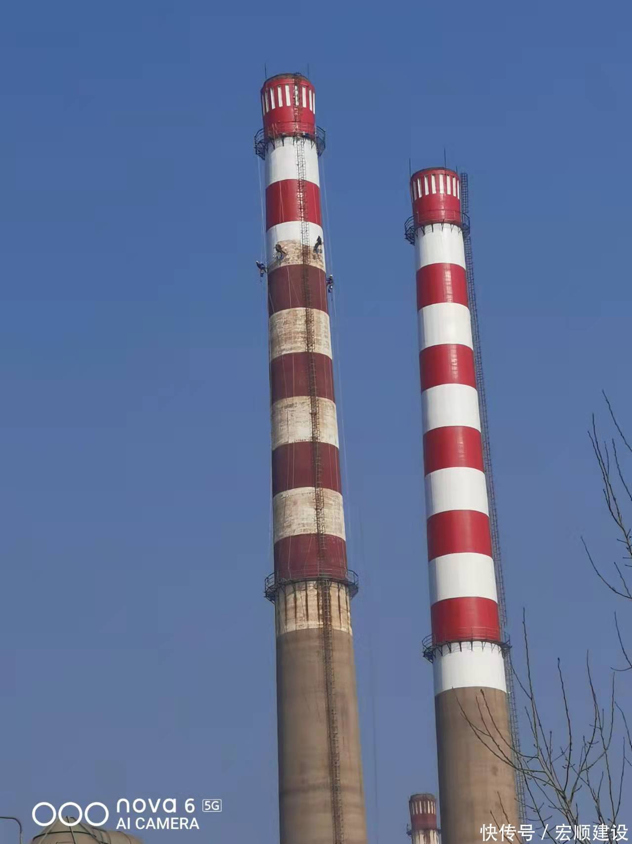 烟囱刷航标美化防腐,南宁烟囱涂刷色环航标