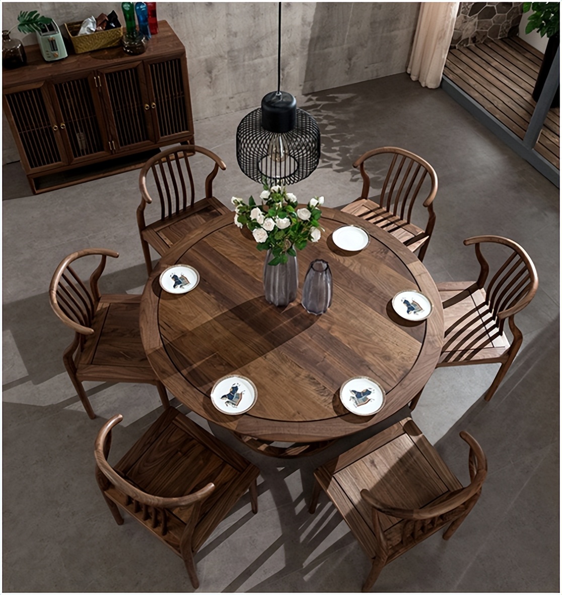 实木餐桌椅原木风,新中式实木餐桌椅