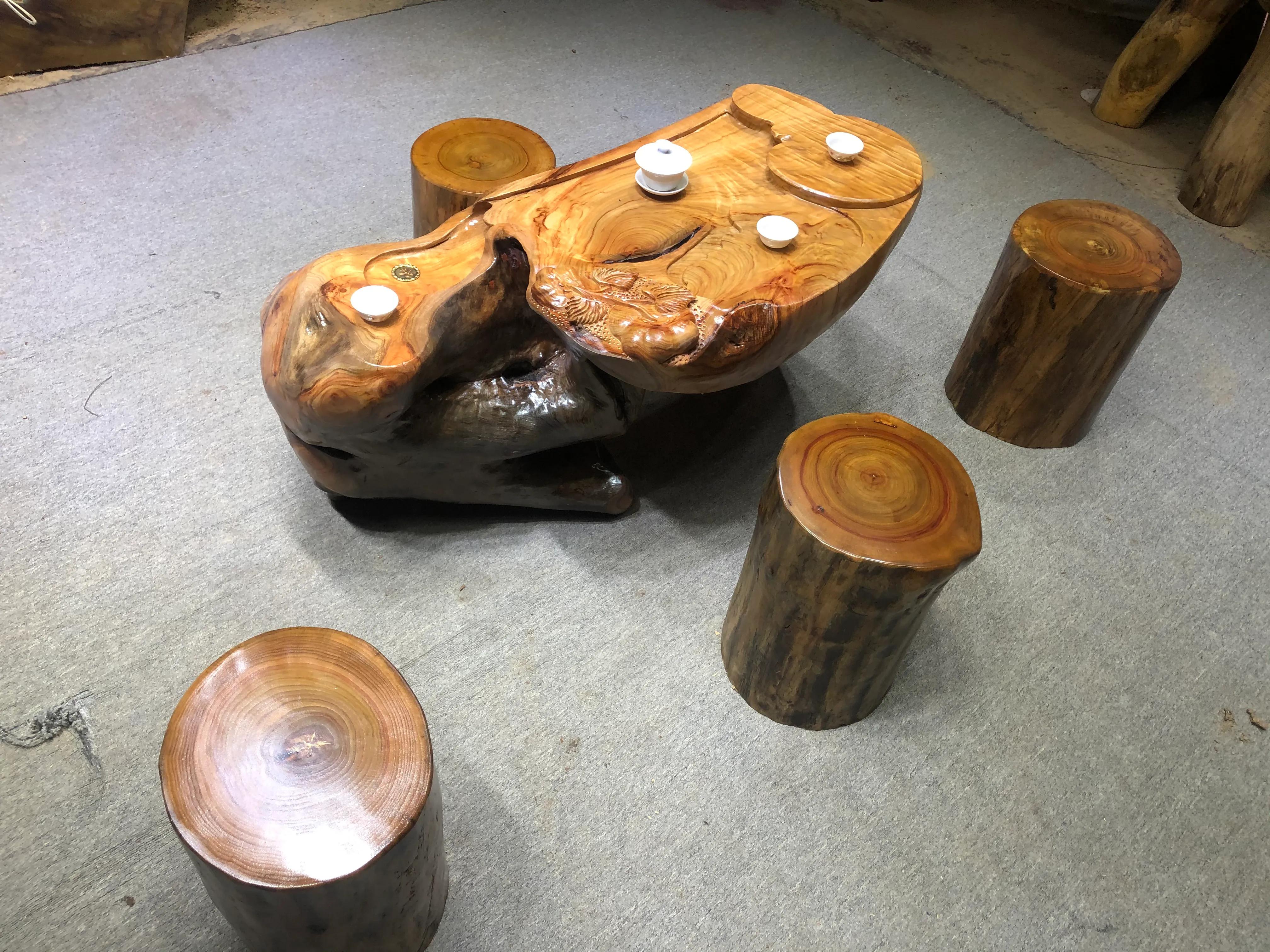 小叶香樟木茶几,香樟树树根做茶几图