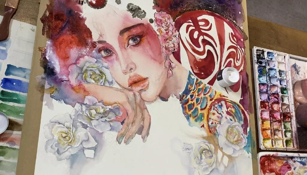 他是抖音水彩第一人，画面充满水墨意境，质感优秀！150万人盛赞