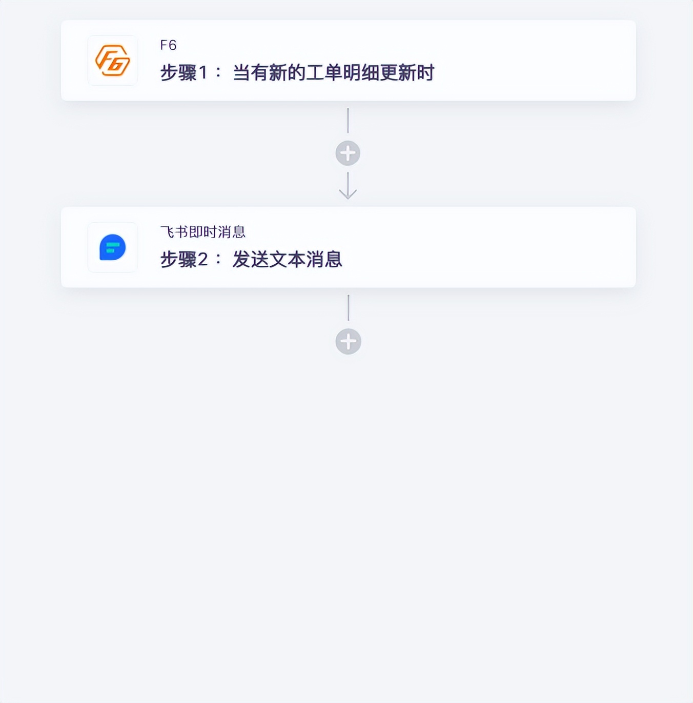 F6无需API连接飞书即时消息，新增工单明细自动发送OA消息提醒