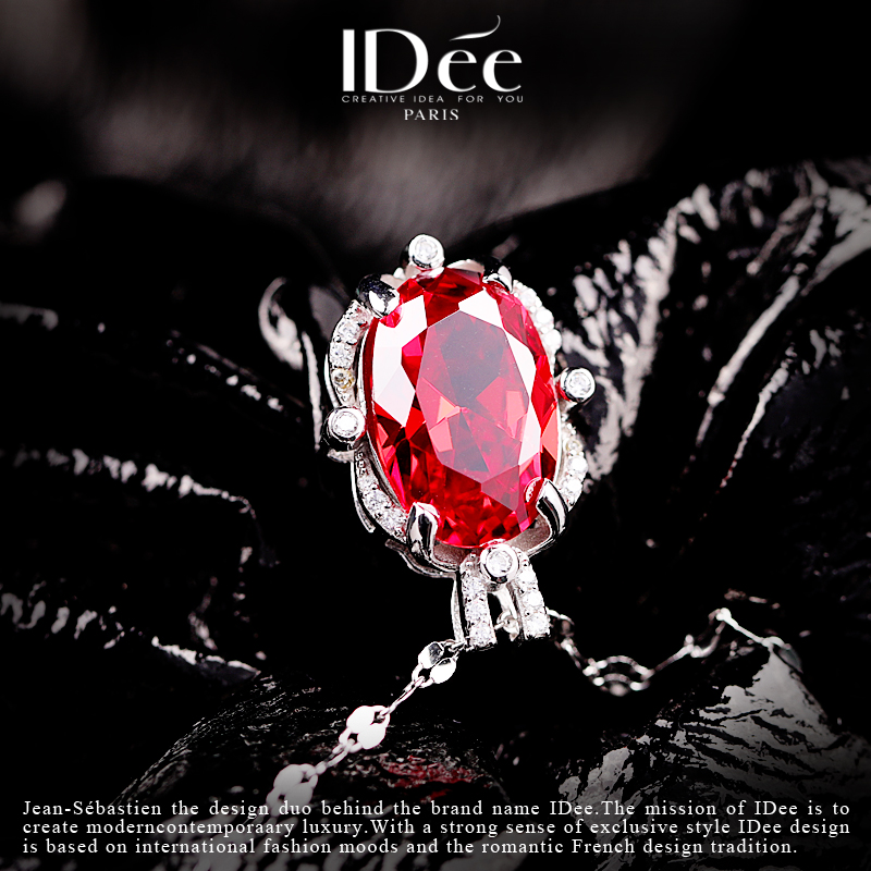 魅力红宝石戴来坚定与勇气——法国IDee红宝石纯银吊坠水晶锁骨链