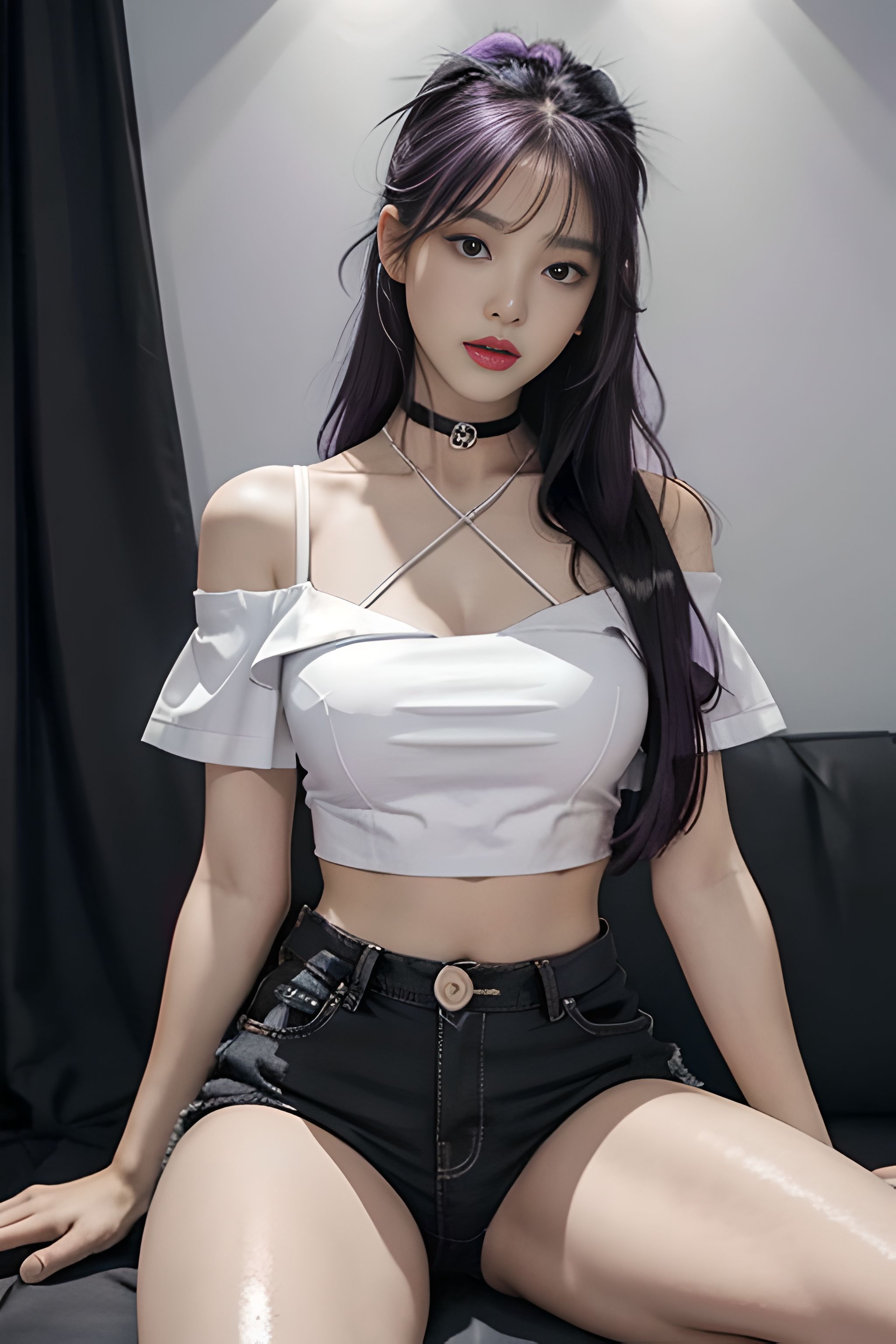 吊带上衣和紧身裤子拉丁舞服,黑色吊带背心蓝色紧身裤