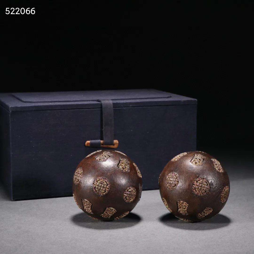 沉香手球包浆,清代镶银沉香珠