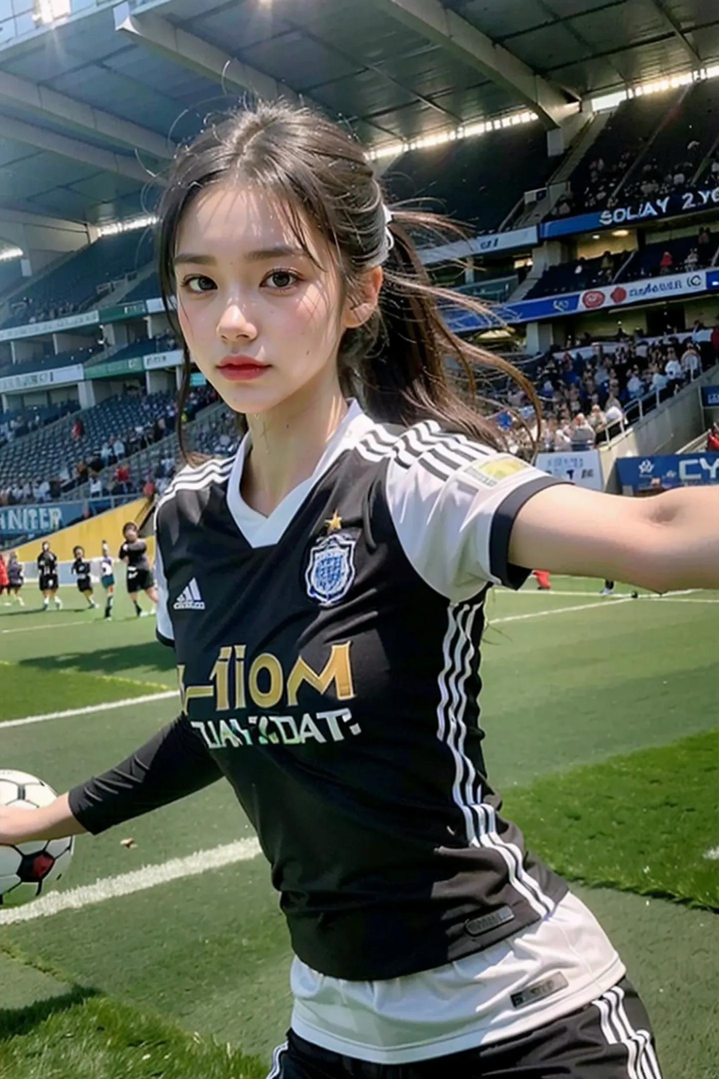 足球场上最美的女孩,足球场上踢球的女生