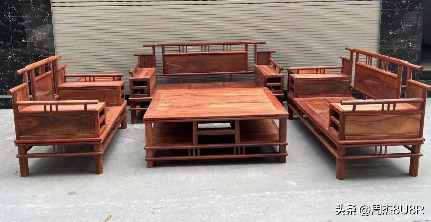 缅甸花梨大果紫檀加大加厚沙发,缅甸花梨黑红老料步步高沙发