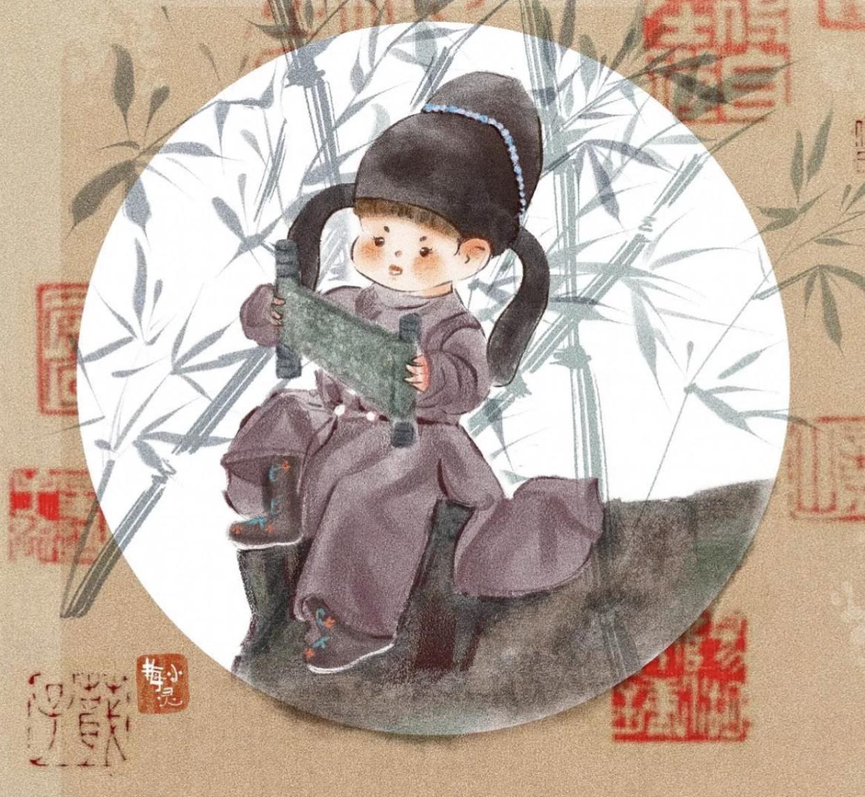 古风小插画q版萌可爱,可爱的古风人物插画