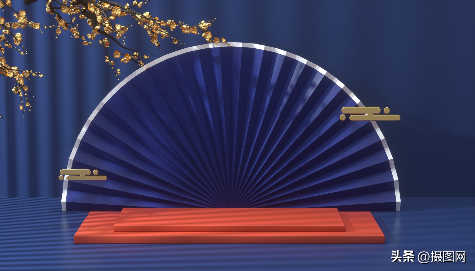 国潮背景图｜c4d中国风电商展台素材图