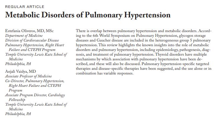 【AdvancesinPH】肺动脉高压的代谢紊乱