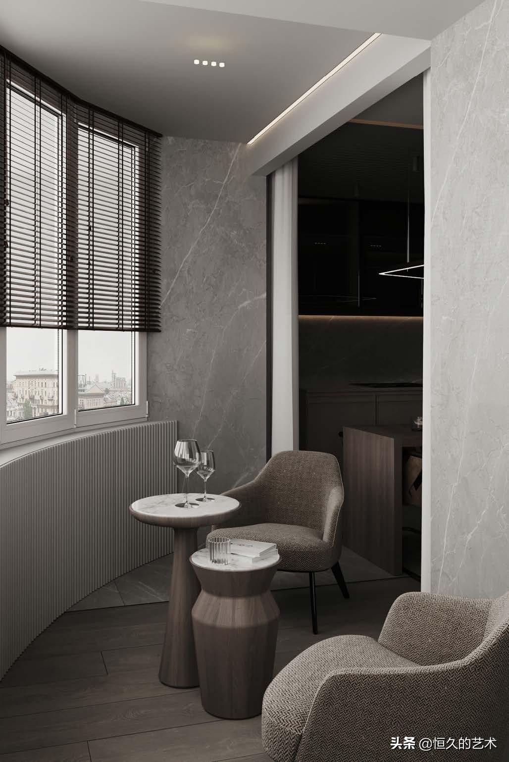 客厅石材木饰面效果,石材和实木搭配装修效果图