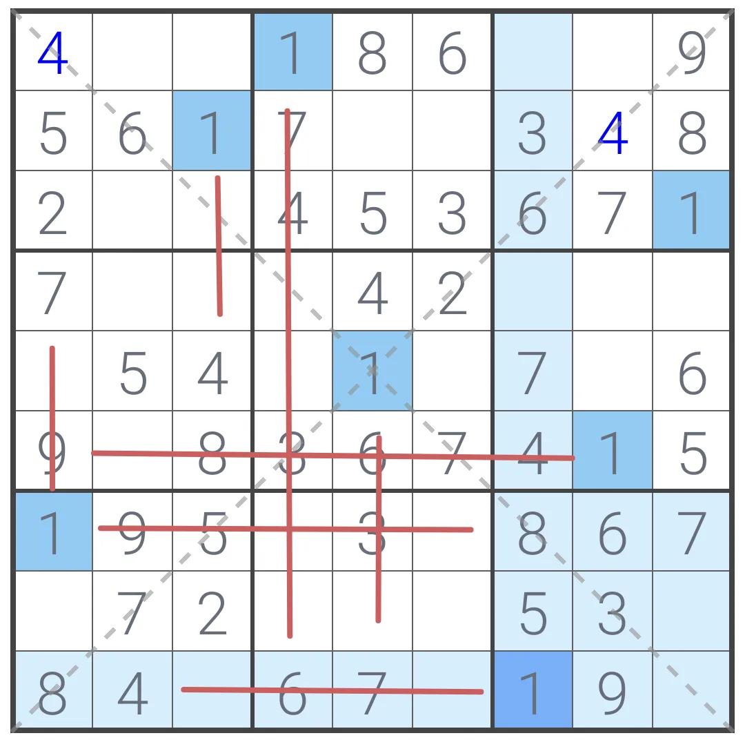 数独的对角线如何用三角排除法,六宫数独对角线排除法