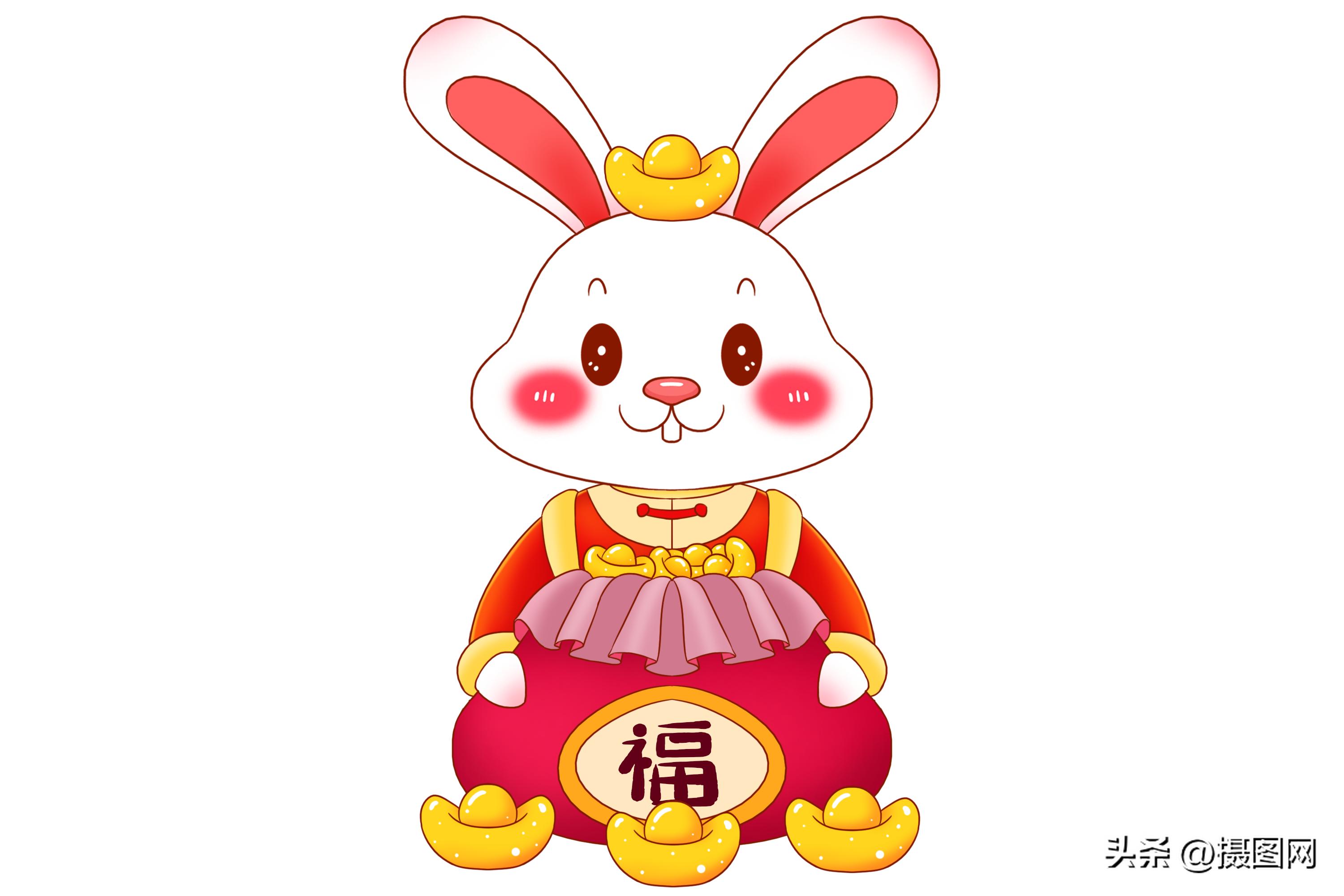 新年福兔简笔画漂亮,2023年福兔迎春简笔绘画